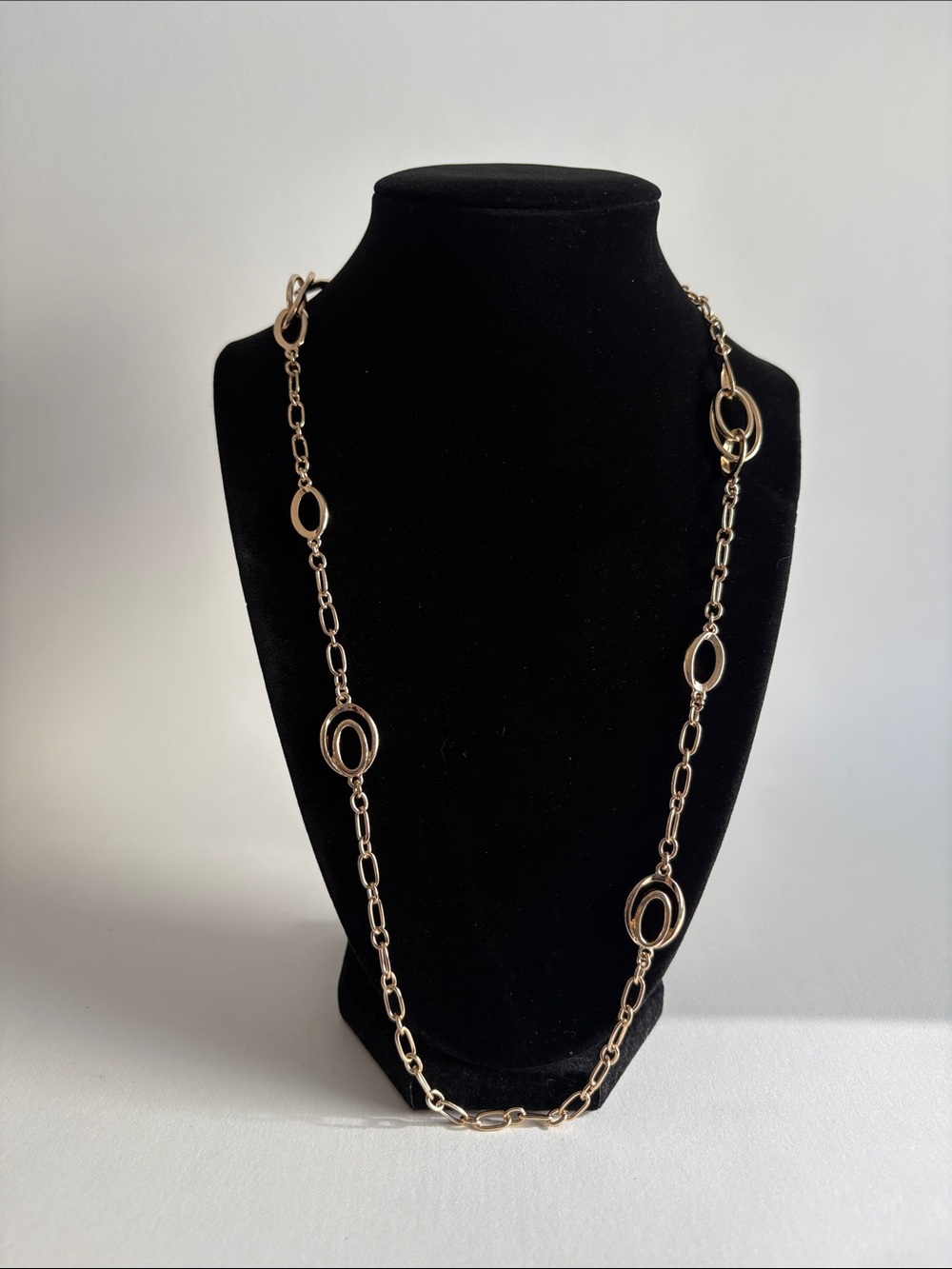 Gold Long Link Necklace with Oval Accents Women Jewelry